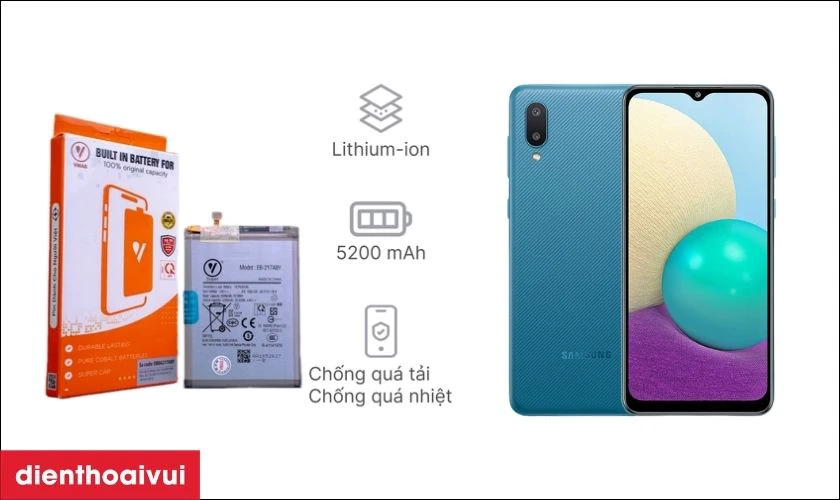 Pin Samsung Galaxy A02 dung lượng cao Vmas có gì nổi bật?
