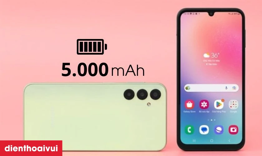 Samsung A24 sở hữu vi&ecirc;n pin dung lượng khủng thoải m&aacute;i sử dụng cả ng&agrave;y