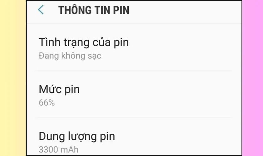 C&aacute;c bước kiểm tra pin Samsung trong c&agrave;i đặt của m&aacute;y