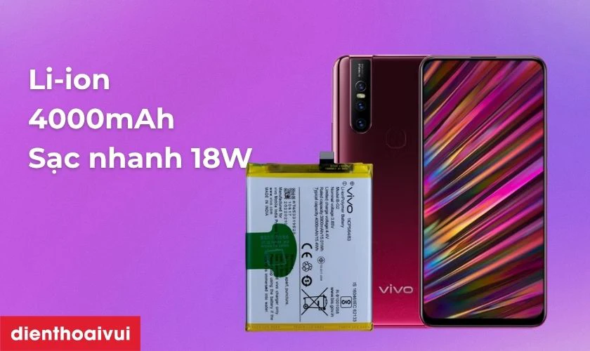 Vivo V15 được trang bị vi&ecirc;n pin Li-ion chất lượng cao 4000 mAh