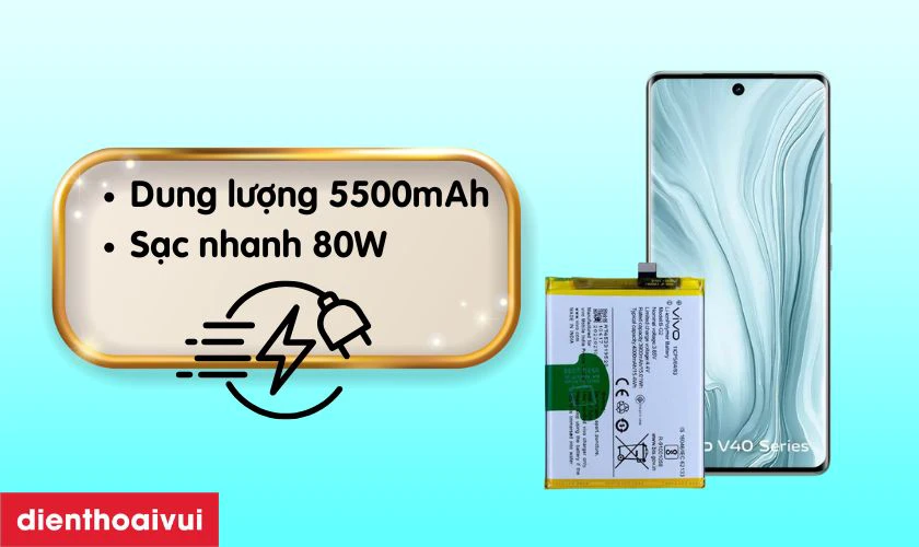 Vivo V40 được trang bị vi&ecirc;n pin dung lượng lớn 5500mAh