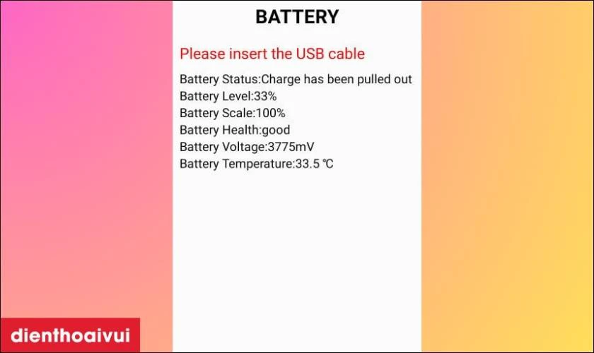 Tại danh mục Battery sẽ thấy thông tin về pin