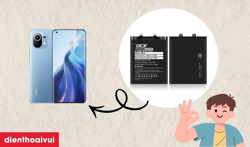 Giới thiệu pin Xiaomi Mi 11 5G ch&iacute;nh h&atilde;ng Deji