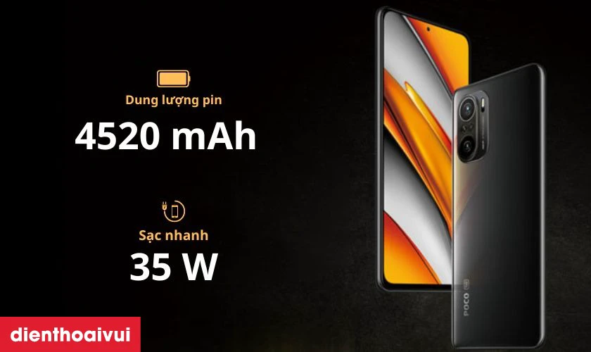 Xiaomi Poco F3 trang bị vi&ecirc;n pin dung lượng lớn, t&iacute;ch hợp c&ocirc;ng nghệ sạc nhanh 35W