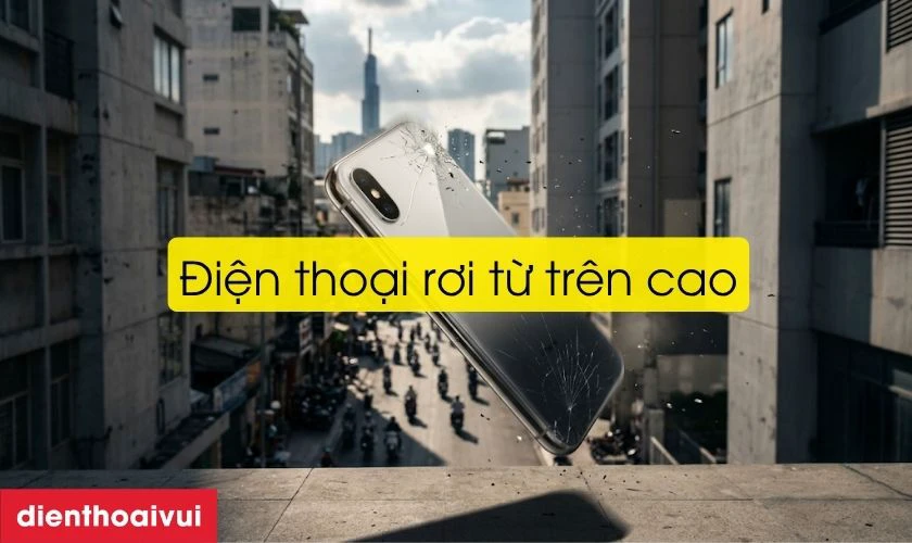 Điện thoại iPhone Xs rơi từ tr&ecirc;n cao xuống