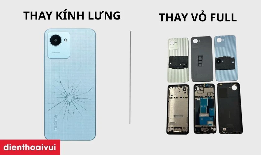 Ph&acirc;n biệt thay k&iacute;nh lưng v&agrave; thay vỏ full Realme C30S