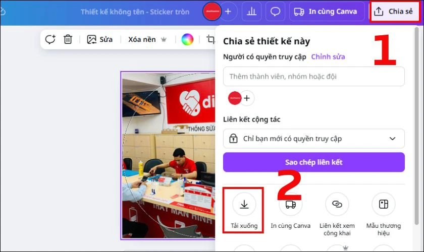 Cuối c&ugrave;ng, nhấn Chia sẻ v&agrave; chọn Tải xuống