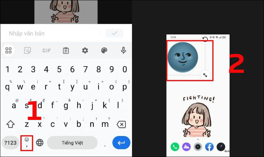 Chọn icon ưng &yacute;, k&eacute;o thả để điều chỉnh k&iacute;ch thước, di chuyển đến vị tr&iacute; m&agrave; bạn muốn