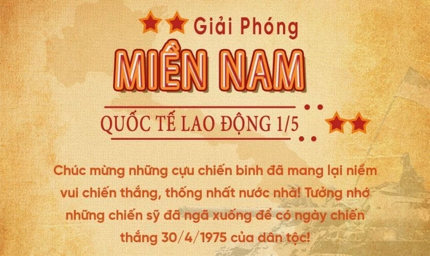 Thiệp chúc mừng 30/4 1/5 cho gia đình 8K