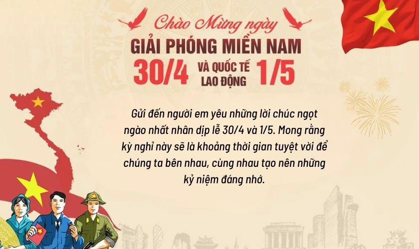 Thiệp chúc mừng 30/4 1/5 cho người yêu đẹp nhất