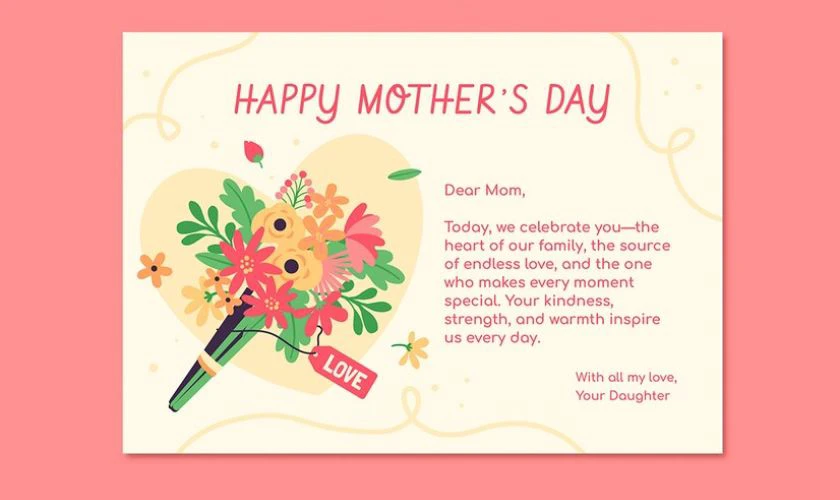 Mẫu thiệp chúc mừng ngày của mẹ bằng tiếng Anh đơn giản