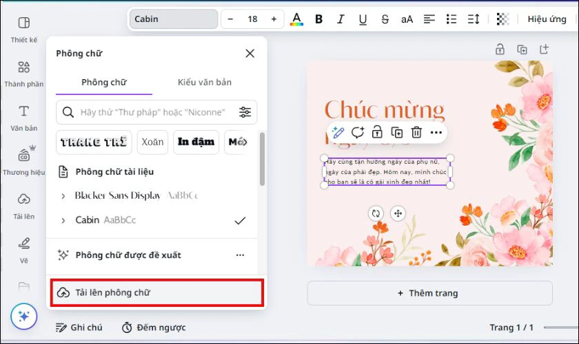 Trong danh sách phông chữ, tìm tùy chọn Tải lên phông chữ