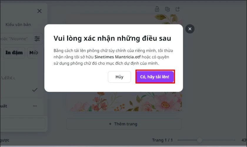 Nhấn Có, hãy tải lên! để xác nhận điều này