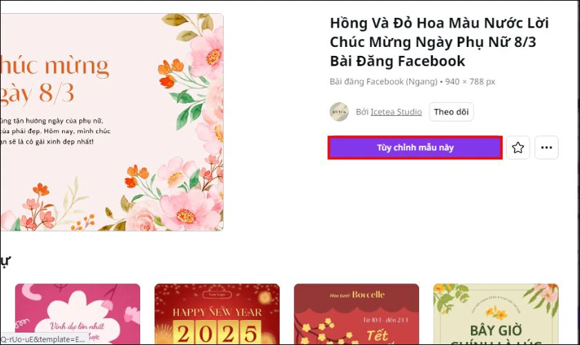 Nếu bạn đã hài lòng với mẫu thiệp đã chọn, hãy nhấp vào nút Tùy chỉnh mẫu này