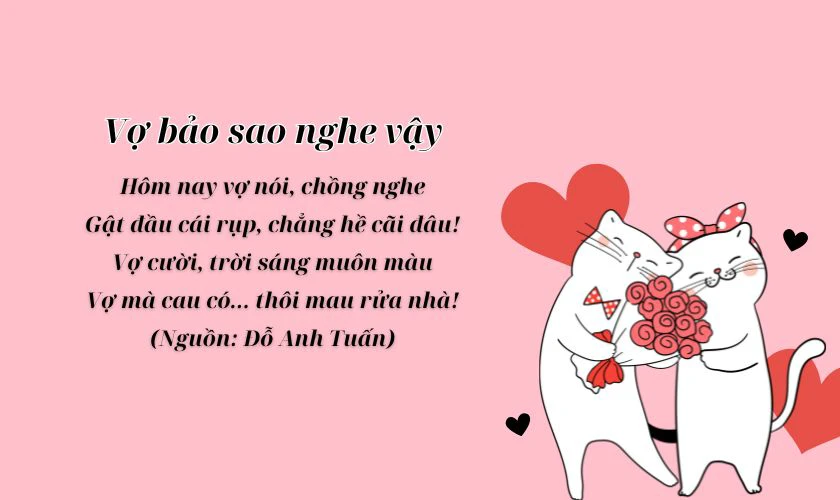 Thơ 8/3 ngắn gọn tặng vợ hài hước, vui nhộn