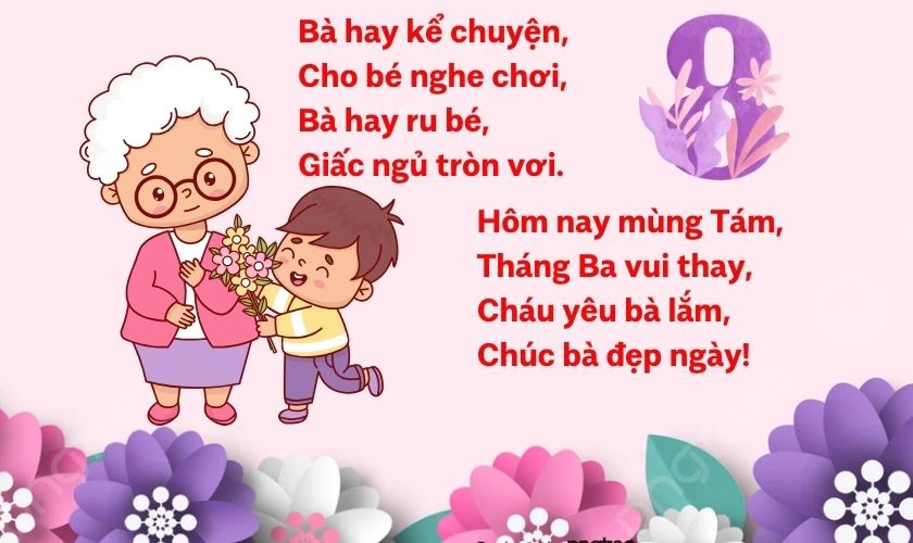 Thơ về ngày 8/3 cho trẻ mầm non tặng bà