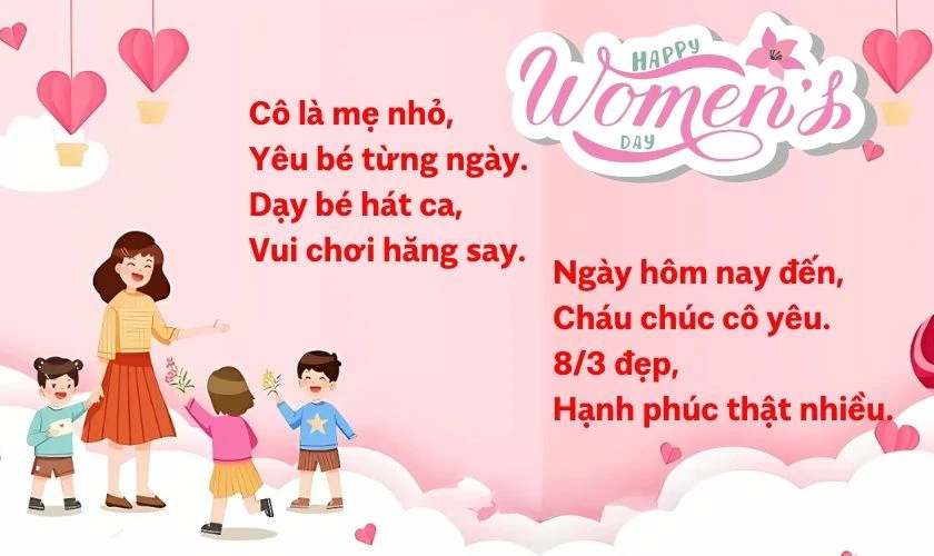 Thơ 8/3 4 chữ cho trẻ mầm non