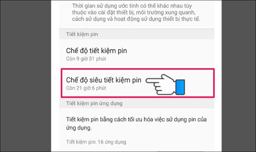 Bạn bật Chế độ si&ecirc;u tiết kiệm pin