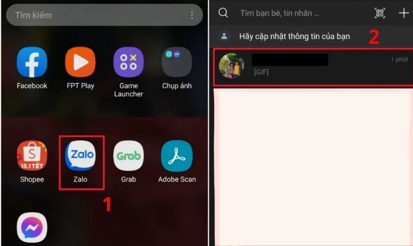 Trong ứng dụng Zalo, bạn truy cập đến đoạn hội thoại c&oacute; chứa tin nhắn m&agrave; bạn muốn thu hồi