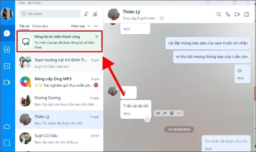 C&aacute;ch bật tin nhắn đồng bộ Zalo
