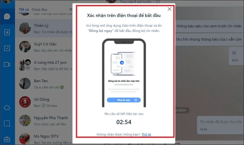 Zalo sẽ gửi th&ocirc;ng b&aacute;o đồng bộ đến thiết bị thứ 2 m&agrave; bạn đang đăng nhập Zalo