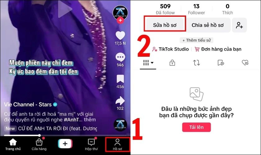 Chọn biểu tượng Hồ sơ ở g&oacute;c phải m&agrave;n h&igrave;nh, sau đ&oacute; nhấn v&agrave;o Sửa hồ sơ