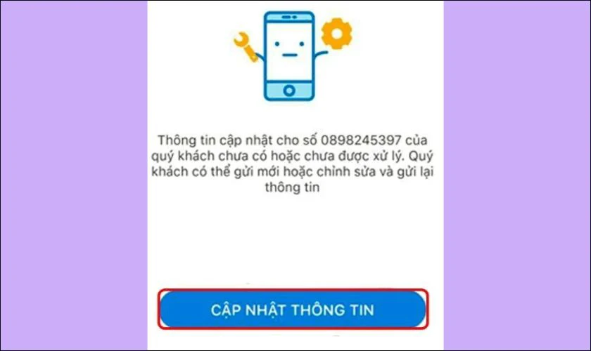 Chọn mục Cập nhật th&ocirc;ng tin