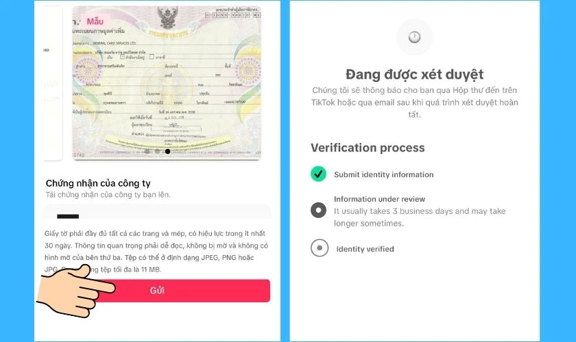 Nhấn Gửi để hoàn tất đăng ký