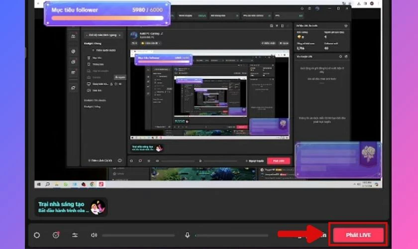 Nhấn n&uacute;t Ph&aacute;t LIVE để bắt đầu buổi live