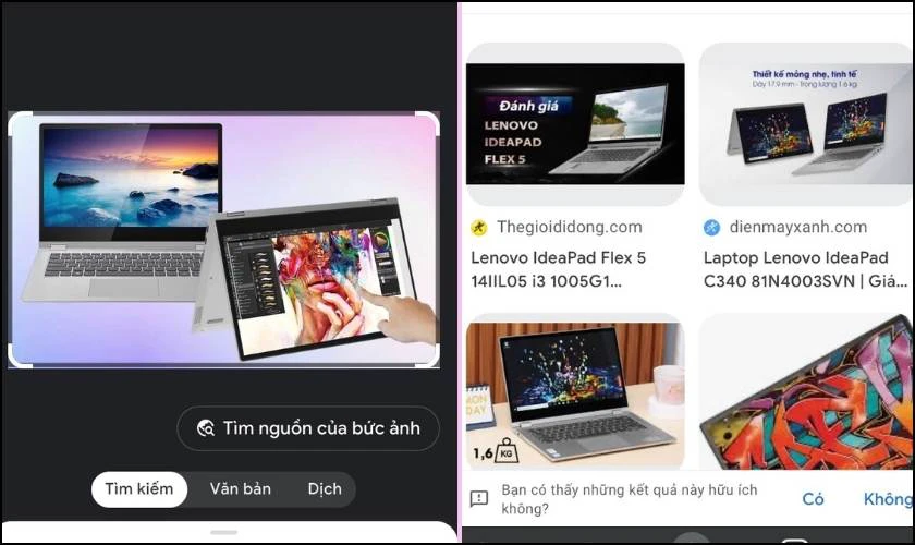 Kết quả sau khi t&igrave;m kiếm h&igrave;nh ảnh với Google Lens
