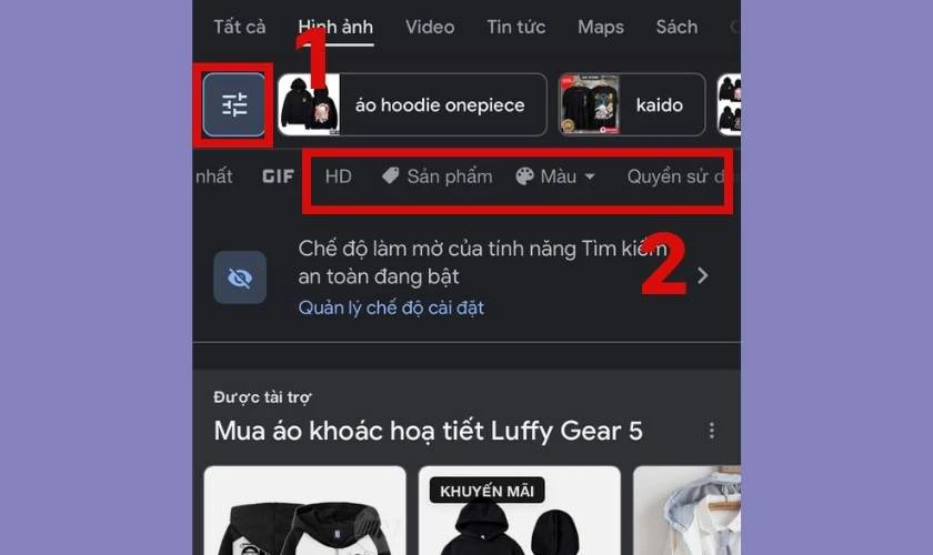 Lọc h&igrave;nh ảnh theo size, m&agrave;u sắc
