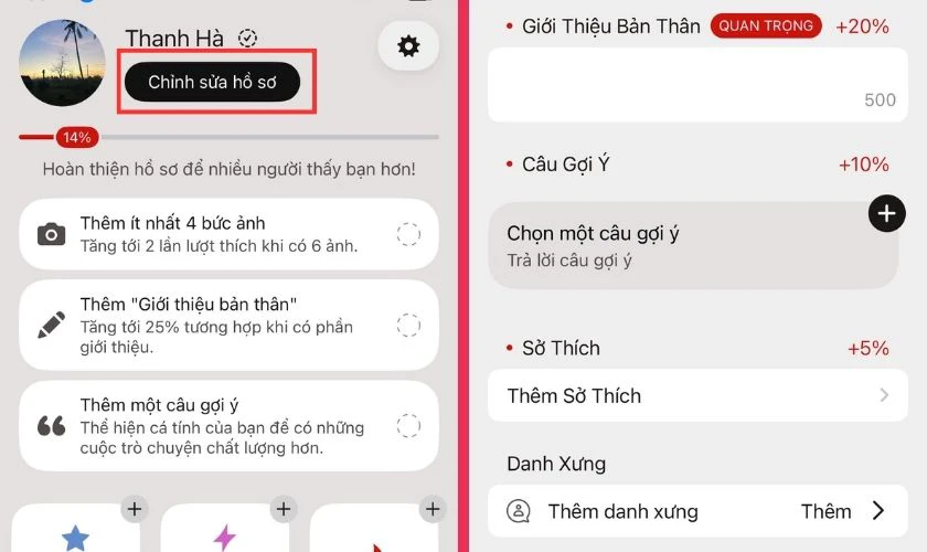 Chỉnh sửa và hoàn thiện hồ sơ cá nhân