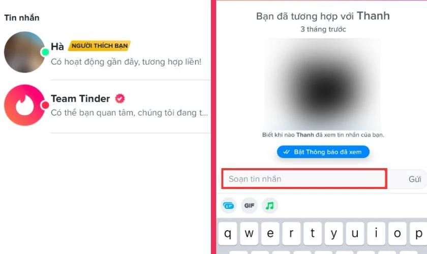 Nhắn tin và trò chuyện khi Tương hợp