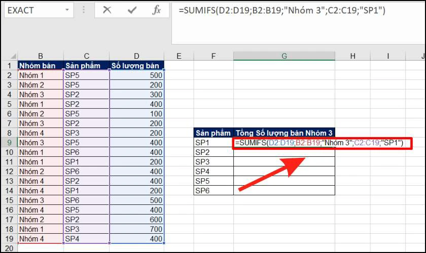 Tính tổng số lượng của từng mặt hàng trong Excel