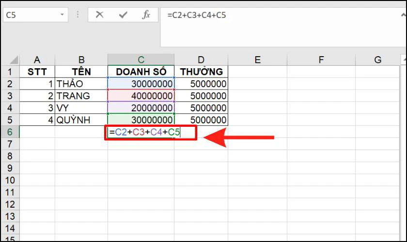 Công thức tính tổng trong Excel đơn giản