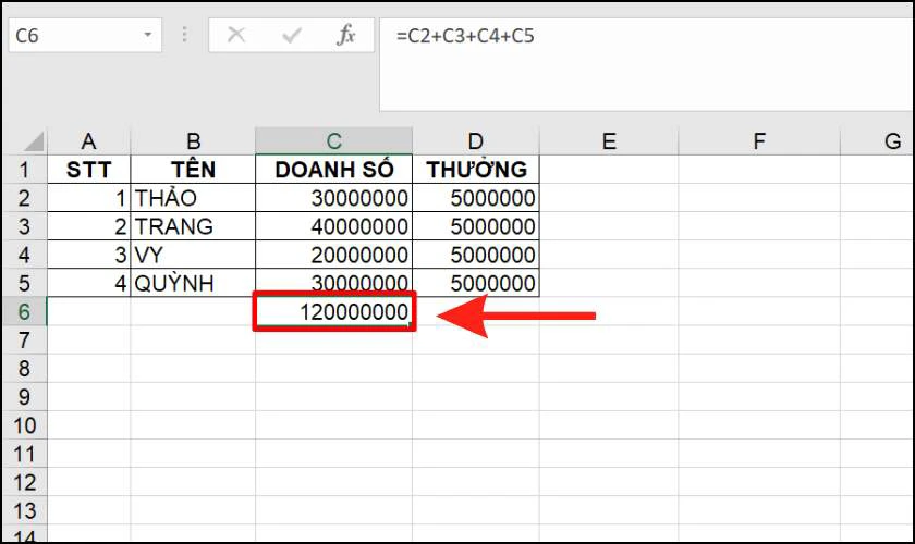 Công thức tính tổng trong Excel đơn giản nhanh