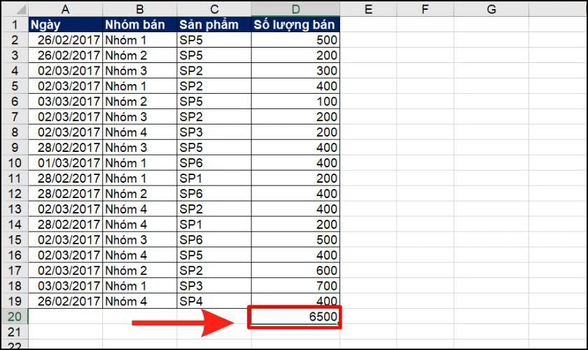 Cách tính tổng hàng dọc trong Excel hiệu quả