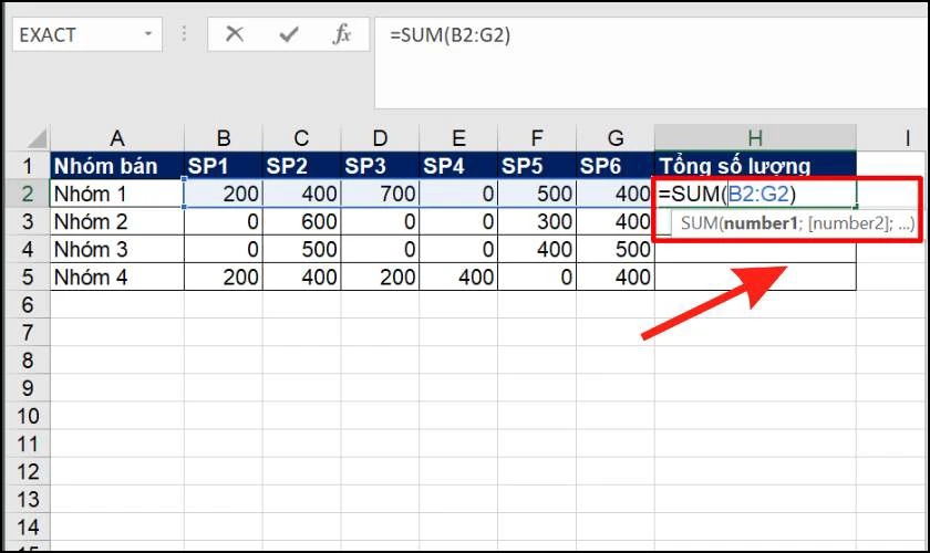 Cách tính tổng hàng ngang trong Excel
