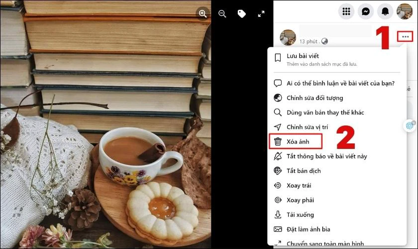 Nhấn v&agrave;o biểu tượng ba chấm v&agrave; chọn X&oacute;a ảnh