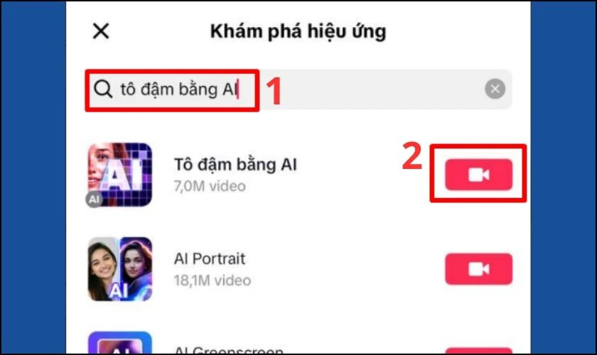 Nhập từ kh&oacute;a &ldquo;t&ocirc; đậm bằng AI&rdquo; v&agrave; bấm t&igrave;m kiếm