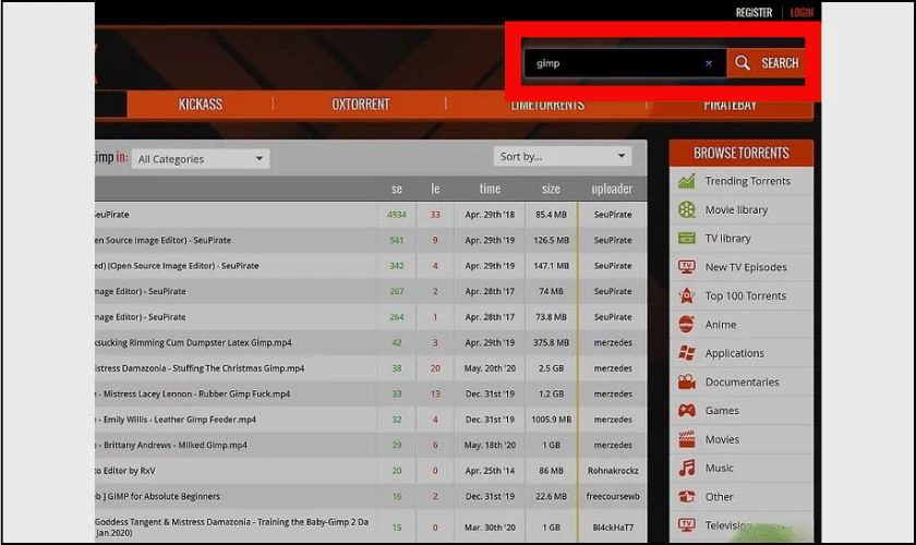 Truy cập trang web chứa torrent
