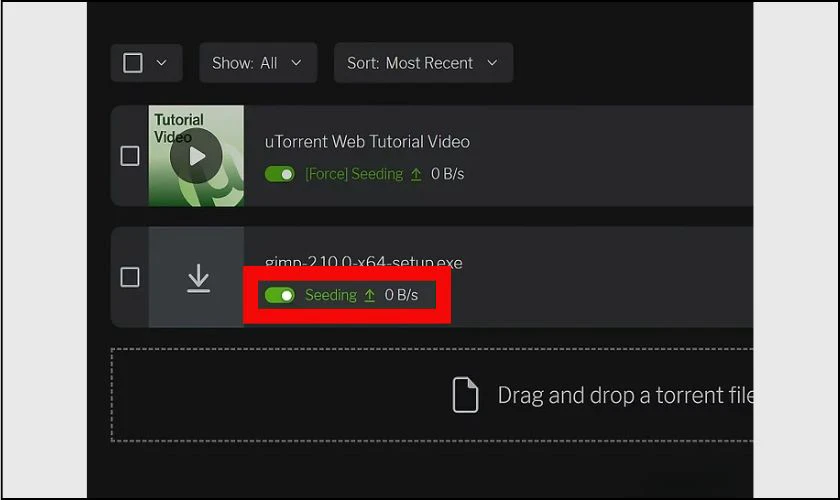 Torrent sẽ tự động Seeds để chia sẻ với người kh&aacute;c