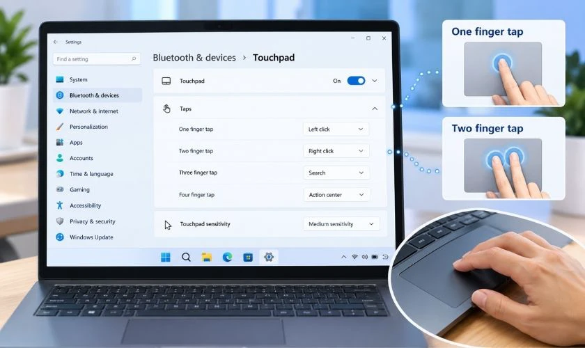 Kiểm tra cài đặt click và Touchpad Sensitivity