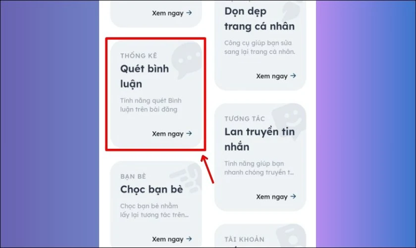 Chọn t&iacute;nh năng Qu&eacute;t b&igrave;nh luận