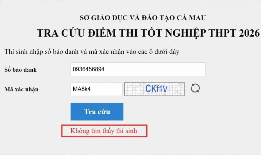 Lỗi thường gặp khi tra cứu điểm thi tốt nghiệp THPT Cà Mau