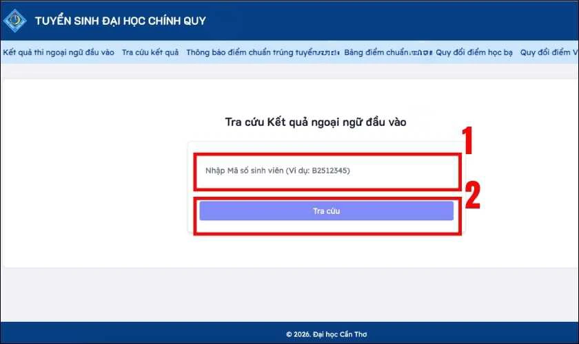 Bước 2: Nhập số báo danh và xem điểm