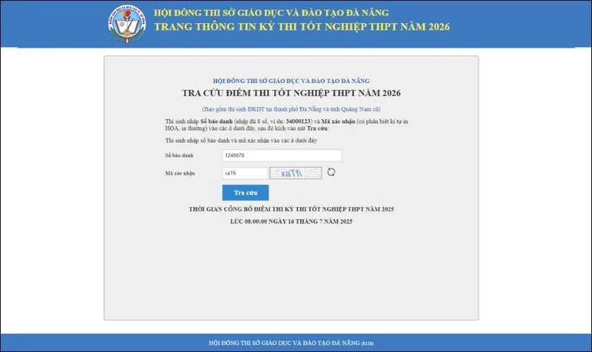 Cách tra cứu điểm thi tốt nghiệp THPT Đà Nẵng