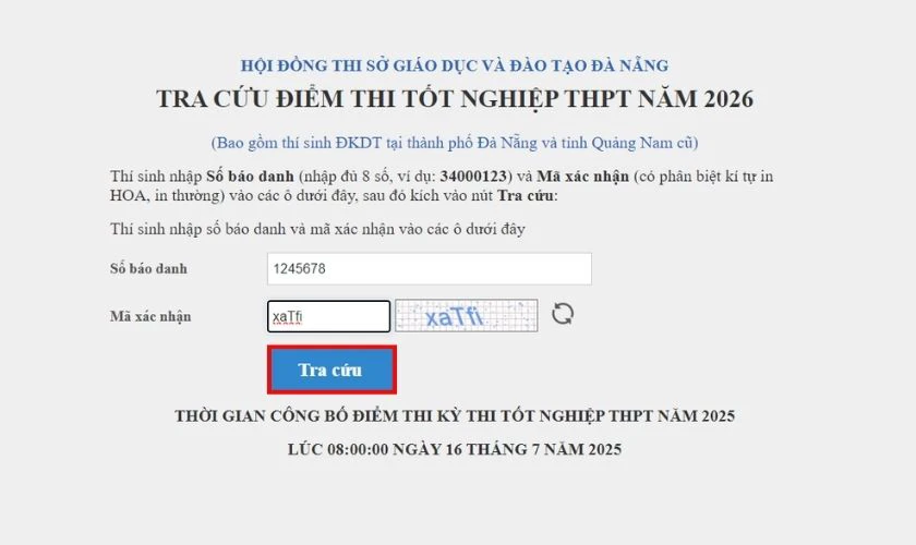 Xem kết quả điểm thi