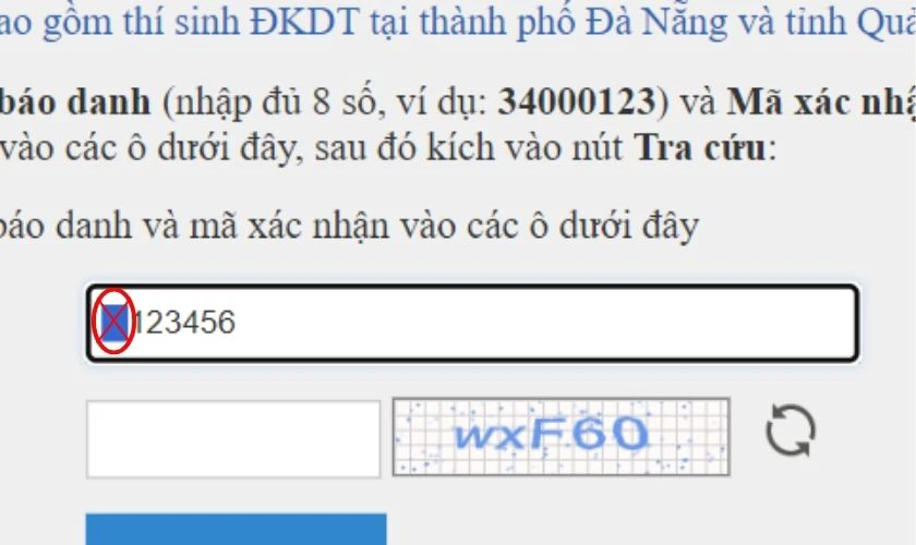 Nhập sai số báo danh