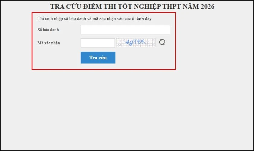 Nhập số báo danh và tra cứu